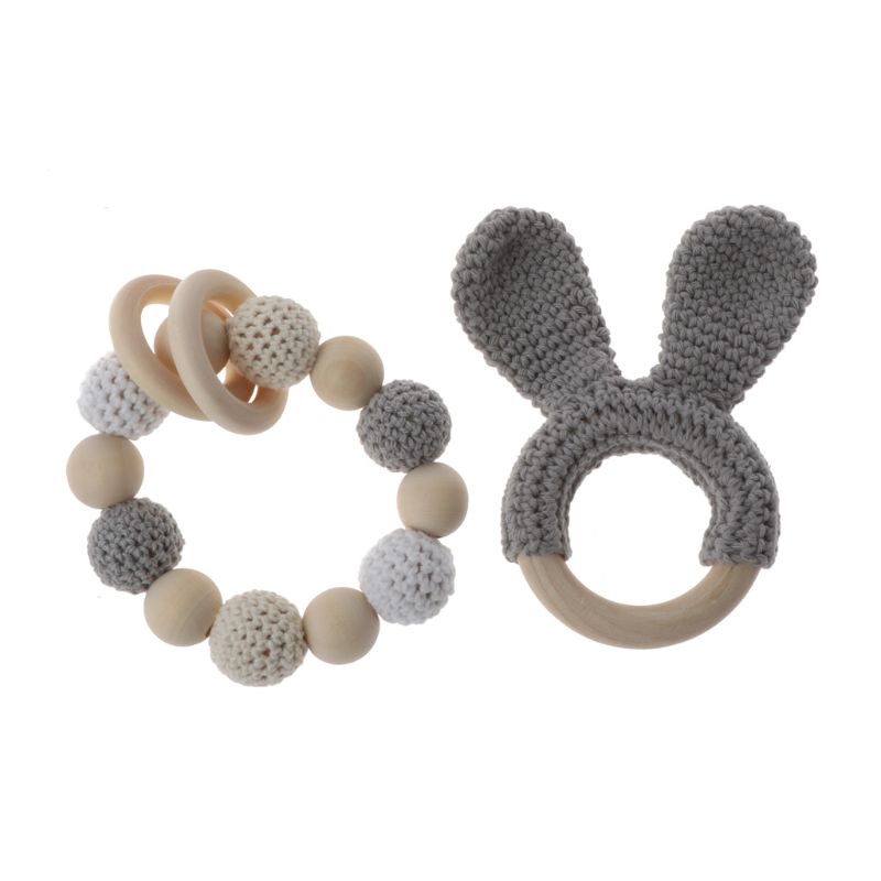 Mary 2Pcs / set Mainan teether Ring Kayu Alami Organik Untuk Bayi