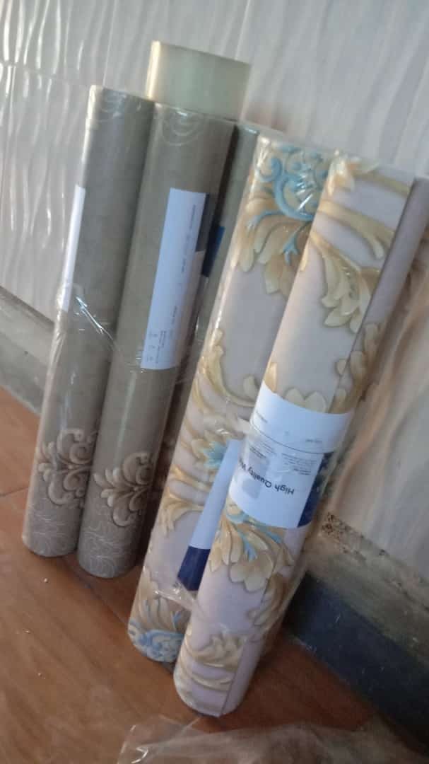 Baru -murah Wallpaper Dinding Vinyl Premium Timbul Tebal Coklat Batik Emas Gold Damaskus Mewah W0111