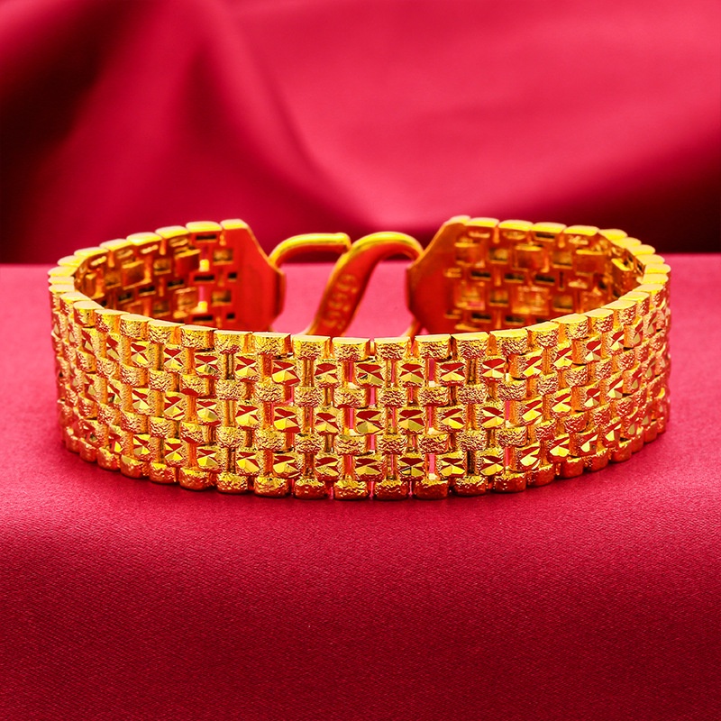 Gelang Bahan Tembaga Lapis Emas Imitasi Model Tepi Lebar Untuk Pria