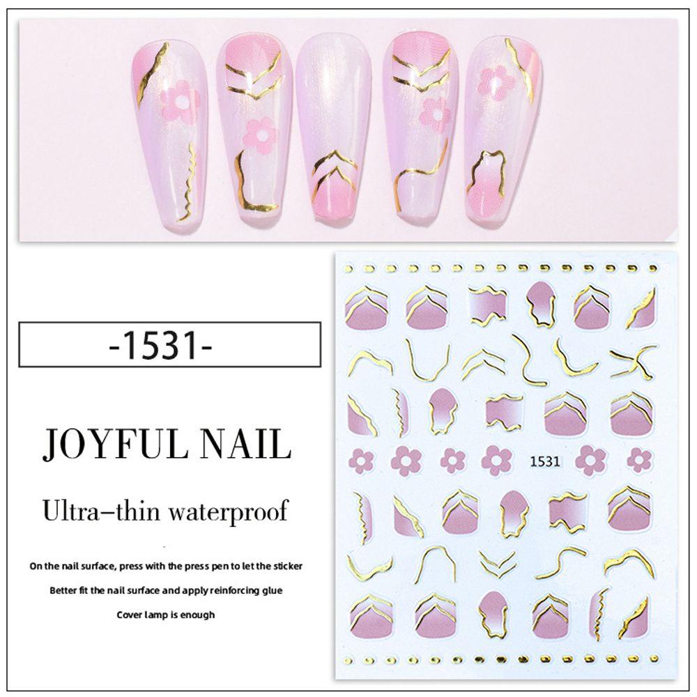 AUGUSTINA Agustina Nail Art Stiker Perekat Diri Phnom Penh Manicure Aksesoris Geometris Gadis Wanita Kuku Slider 3D Nail Decals