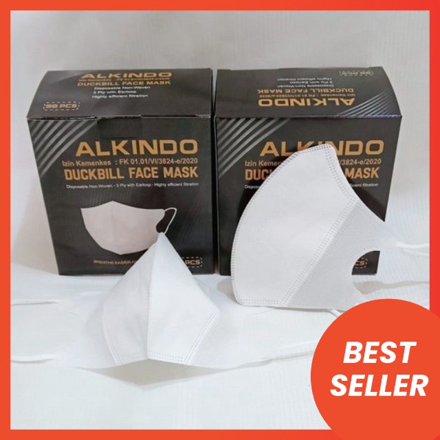 MASKER DUCKBIL GARIS NEW ALKINDO &amp; FACEMASK SEPERTI SENSI 3PLY ISI 50PCS BUKAN SENSI