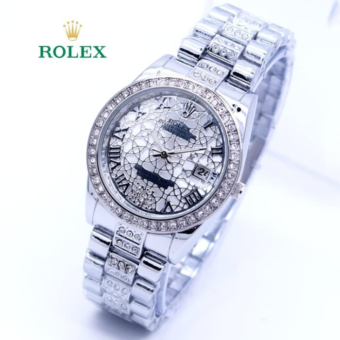 Jam Tangan Wanita Rolex Romawi Jaring Rantai Silver Ori