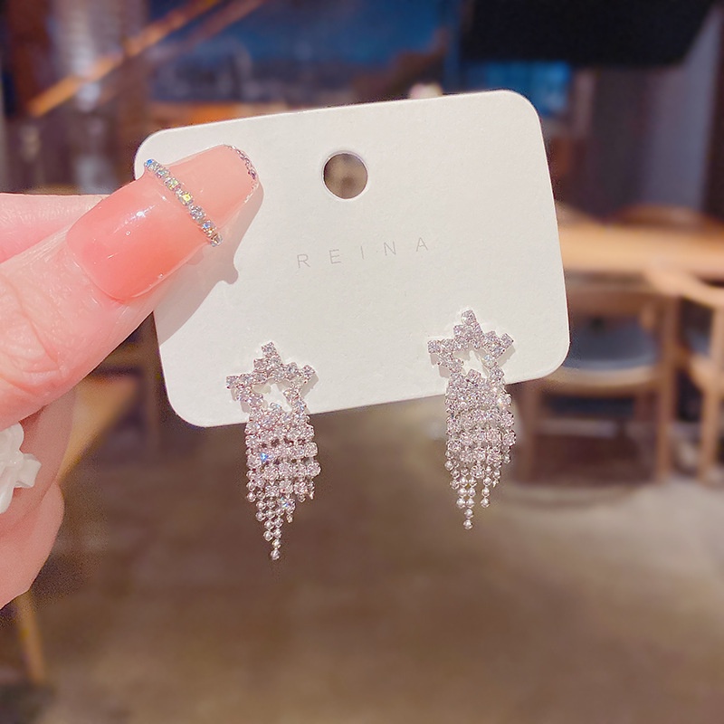 Shuling S925 silver needle Nice Zircon Star Tassel Earrings Diamond Ear Studs
