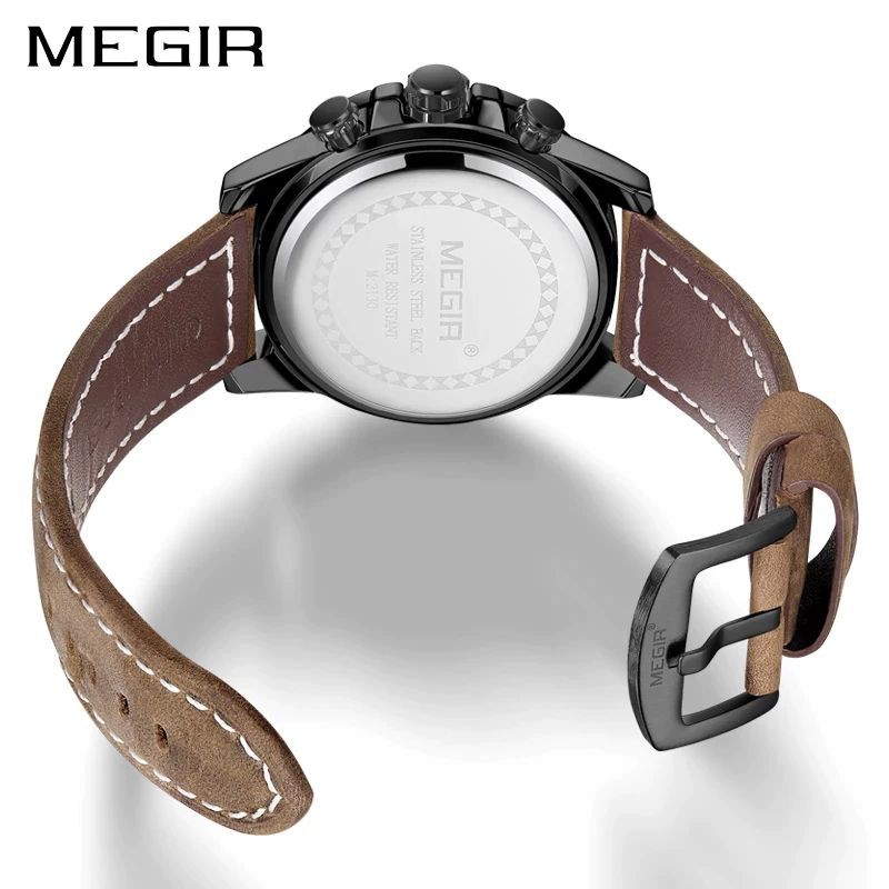 MEGIR 2130 Jam Tangan Pria Analog Chronograph Tali Kulit WATCHKITE WKOS