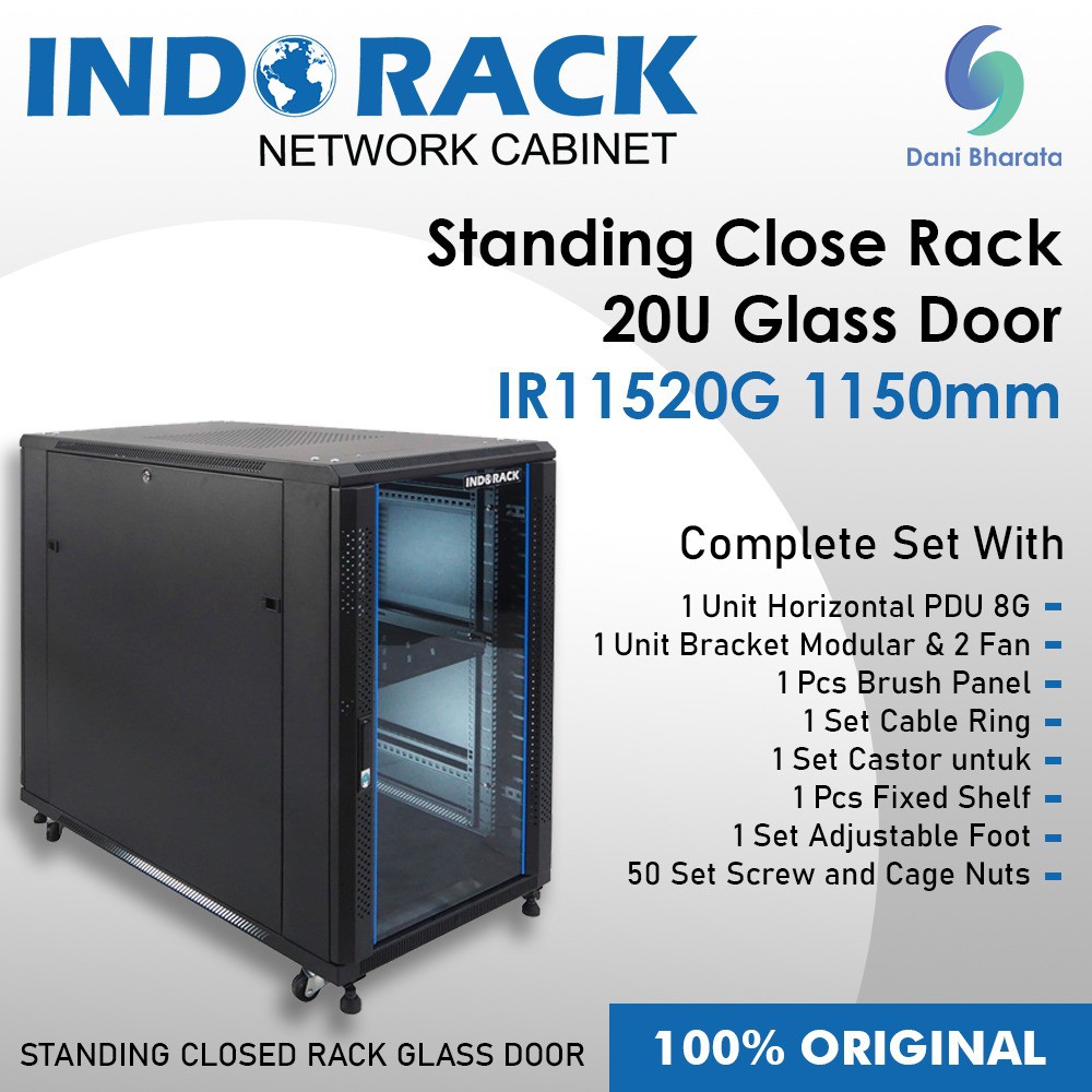 Indorack IR11520G Standing Close Rack 19&quot; 20U Glass Door Depth 1150mm STANDING CLOSE RACK 20U