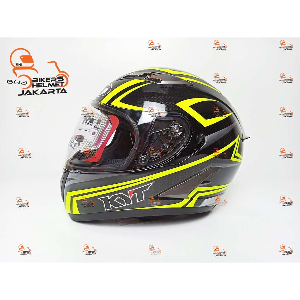 KYT HELM FALCON 2 CARBON BLACK YELLOW DOUBLE VISOR FULL FACE