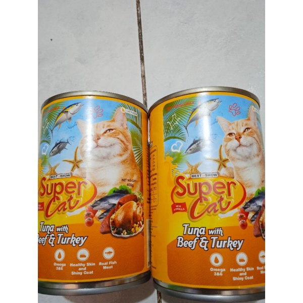 Super Cat kaleng 400g Tuna with Beef &amp; Turkey