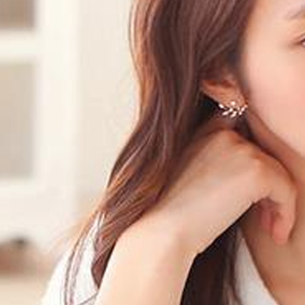 Hu Hu Hu Hu Hu Alat Bantu Pasang Kacamata♡ Anting Tusuk Bentuk Daun Hias Cubic Zirconia Untuk Wanita