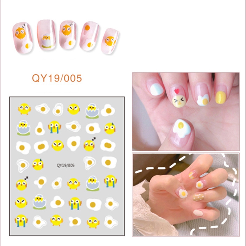 Qy19/001-018 Stiker Nail Art Motif Kartun Bunga/Hewan/Buah/Pelangi/Smiley Untuk Manicure Anak/Dewasa