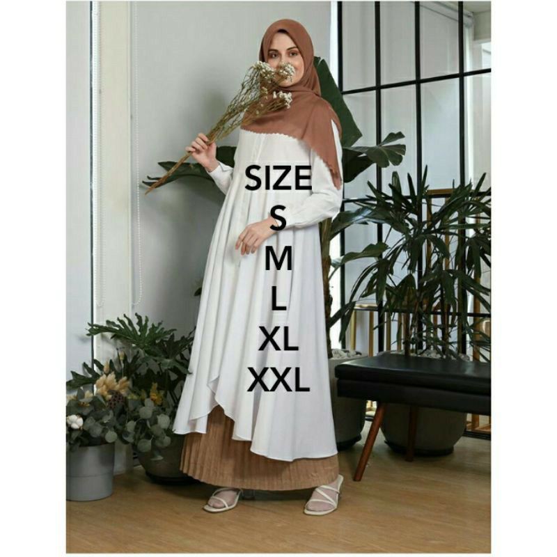 Baju Tunik Wanita Terbaru 2021 - Long tunik - Tunik Remaja Kekinian - Tunik Putih - Tunik Kancing
