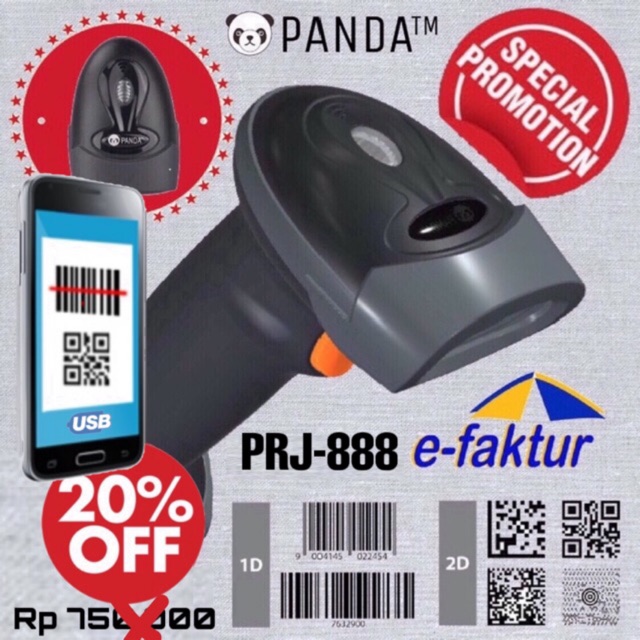 BARCODE SCANNER 2D/1D PANDA PRJ-888 (QR CODE-MAXICODE-DATA MATRIX-PDF417-AZTEC-E-FAKTUR-EFAKTUR)