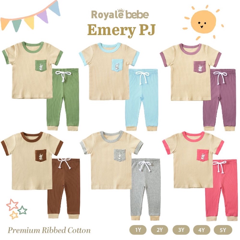 Royale Bebe EMERY PJ Setelan Baju Pendek + Celana Panjang / Piyama Anak / Pajamas Anak UNISEX