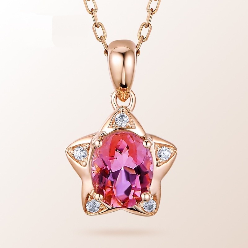 [Ready Stock]Fashion New 1 Karat Ruby Pendant Rose Gold Star Necklace