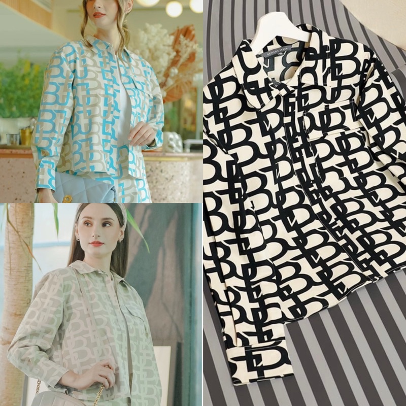 Benang jarum Monogram Shirt with Pocket Beige Black Blue XS S M L XL XXL benangjarum buttonscarves n