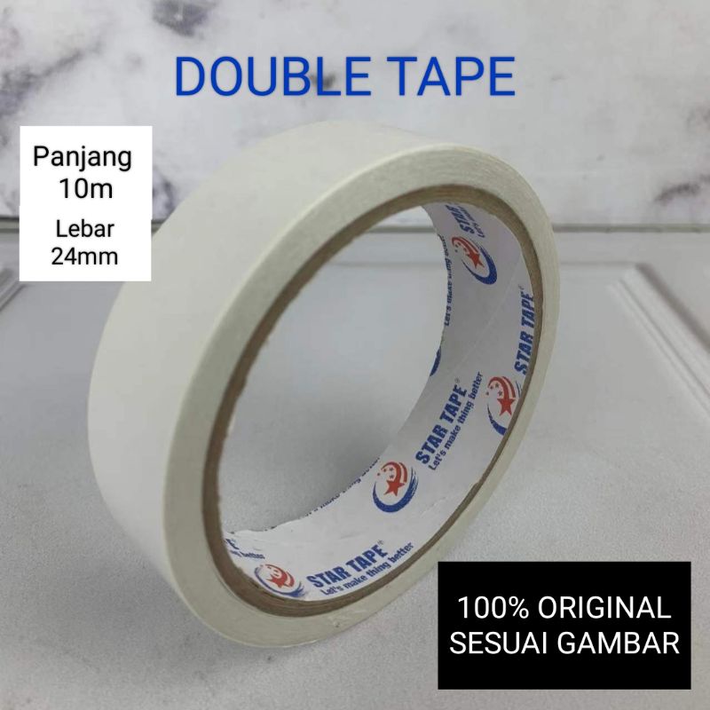 

DOUBLE TAPE STARTAPE LEBAR 12mm - 24mm × 10 METER / LAKBAN OPP / ISOLASI 1/2inch MURAH