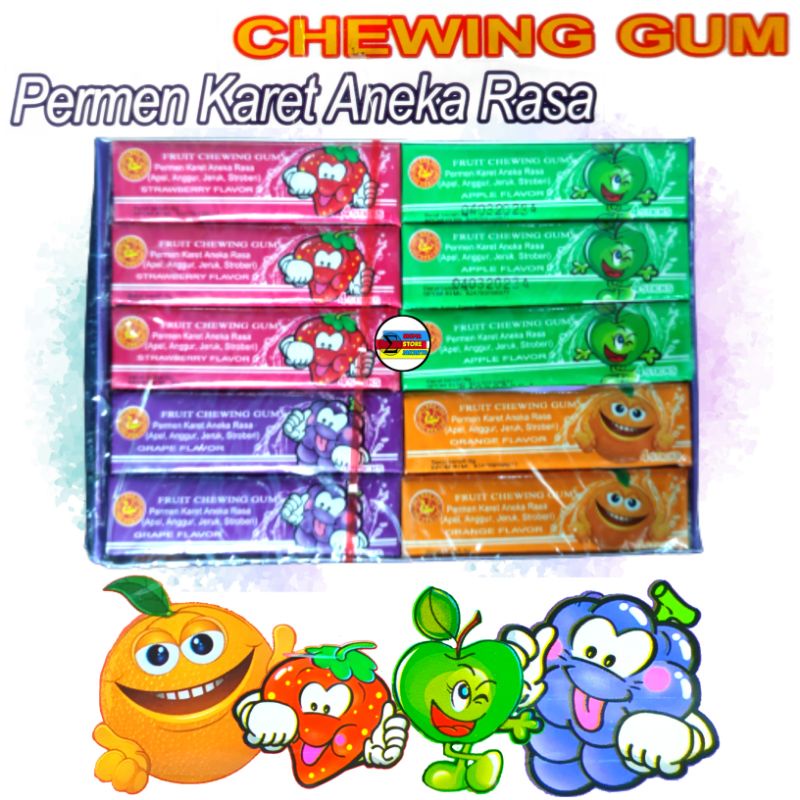 Jual Permen Karet Jadul Aneka Rasa Buah (Apel, Anggur, Jeruk, Stroberi ...