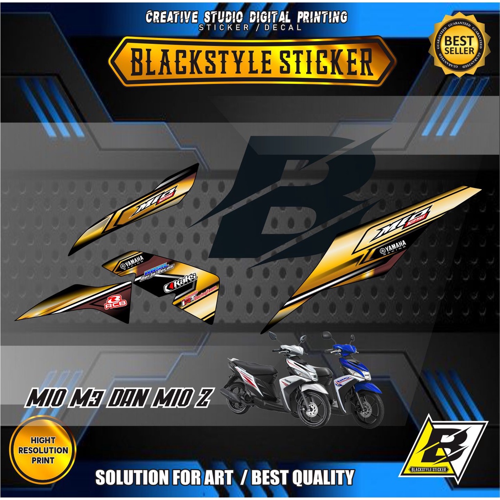 COD-VARIASI MOTOR YAMAHA MIO M3 MIO Z STRIPING/STIKER RACING VARIASI GOLD POLET HITAM