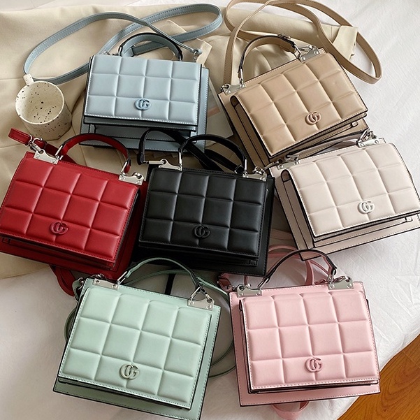 BJ31444 - BLACK/BLUE/GREEN/KHAKI/PINK/RED/WHITE - TAS SLEMPANG MOTIF KOTAK CLUTCH PESTA LOGO MEWAH KEREN TAS WANITA FASHION IMPORT MODIS ELEGAN TERMURAH TERLARIS TERBARU BAGSTORE JAKARTA TAS BATAM LT1444