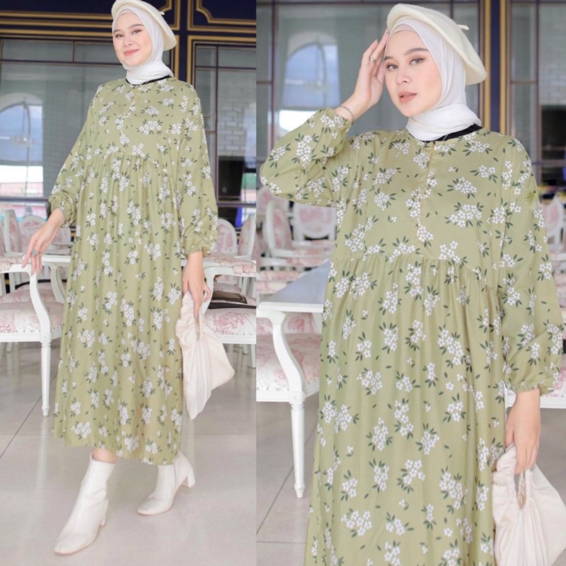 Voila Midi Dress Korean Muslim / Dres Tunik / Rayon Premium / Dres Rayon