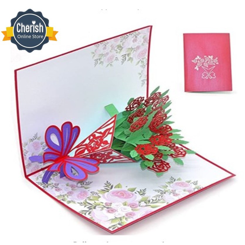 POP UP 3D CARD - Kartu Ucapan 3 Dimensi FLOWER BOUQUET - Greeting Card unik - 4 Warna