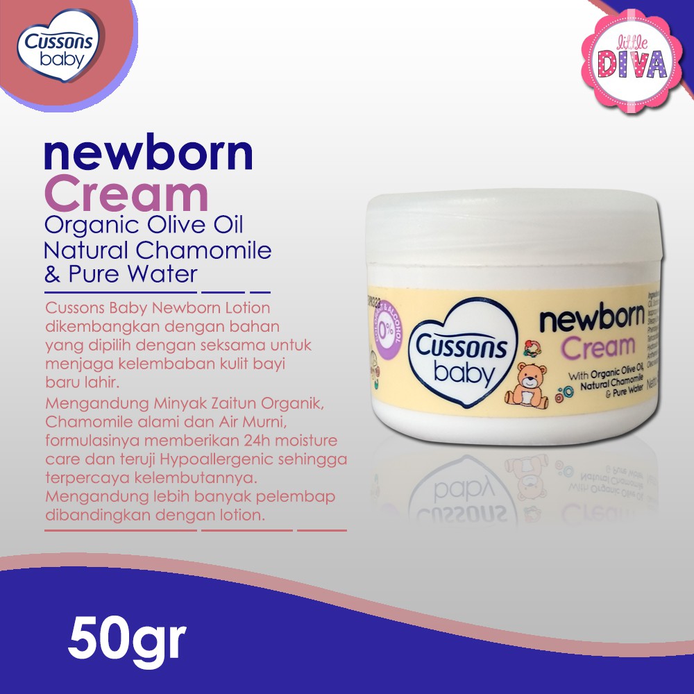 50 gr - Cussons Baby NEWBORN CREAM organic Olive Oil Natural Chamomile Pure Water new born nb cusson