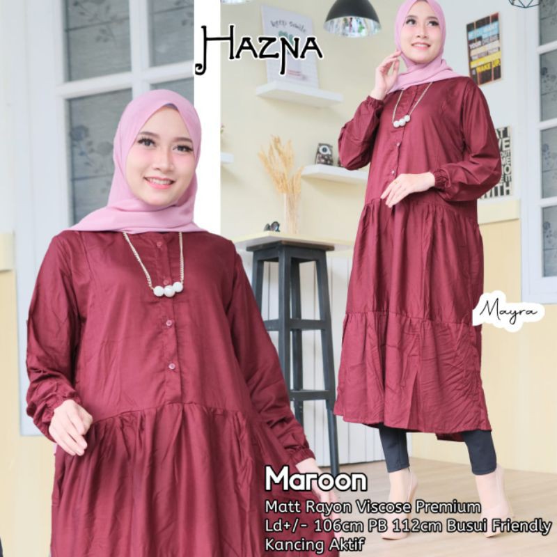 Hazna Tunik by Mayra Long Tunik Rayon Jumbo Polos Tunik Susun Busui Atasan Rayon Busui Jumbo