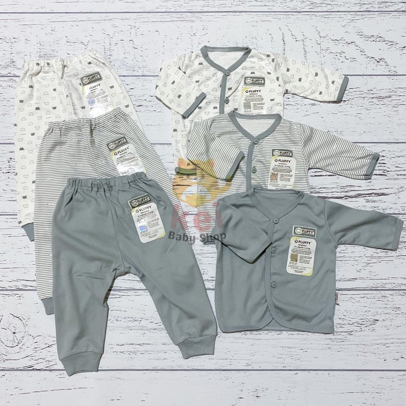 Fluffy Baju Bayi Newborn Set Panjang Bis Abu - Baju Bayi Newborn Set - Baju Tidur Bayi Laki Laki Perempuan