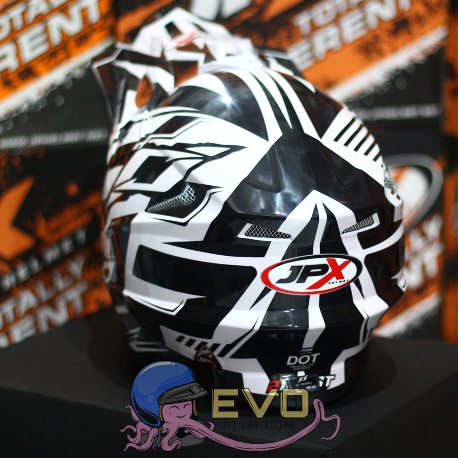 HELM JPX CROSS_FOX1 SERI X12 - PEARL WHITE GLOSS + GOOGLE SNAIL (ONGKIR 2 KG) HELM JPX X12 CROSS ORIGINAL HELM JPX ZEBRA HELM TRAIL KLX ADVENTURE JPX X12 MOTIF ZEBRA PAKET GANTENG GOOGLE SNAIL HELM JPX TERBARU