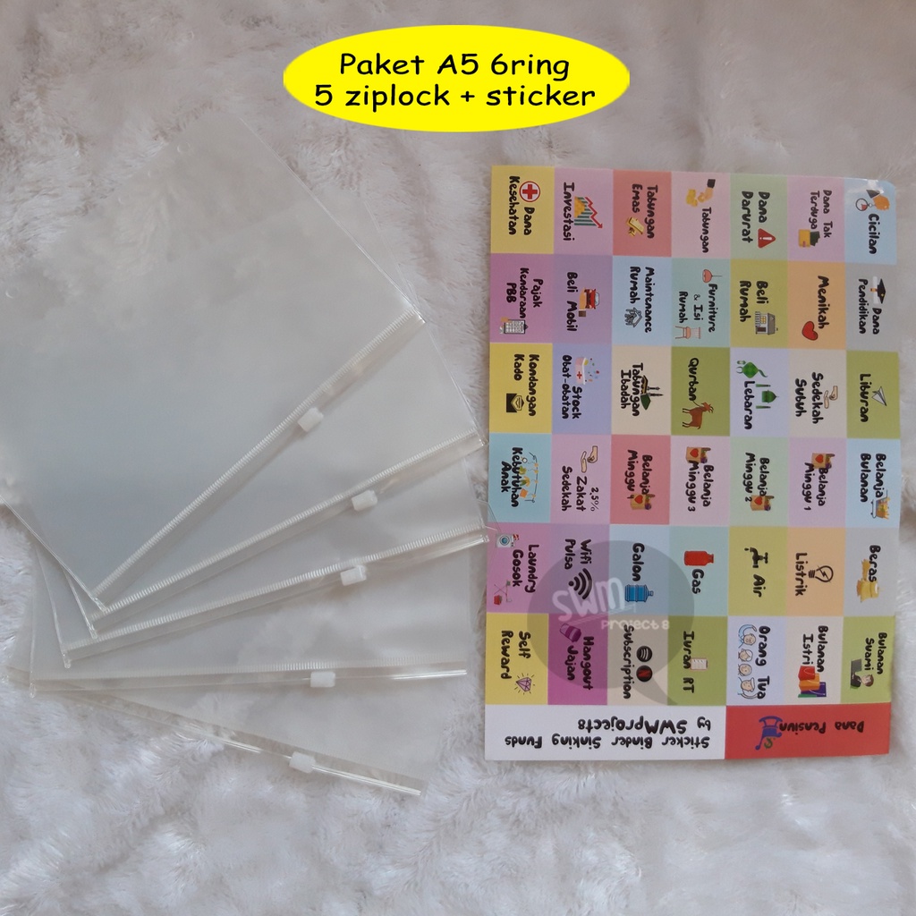 

Paket A5 6ring 5 Ziplock Pouch Uang Binder + Sticker stiker dompet pintar disiplin pengatur keuangan