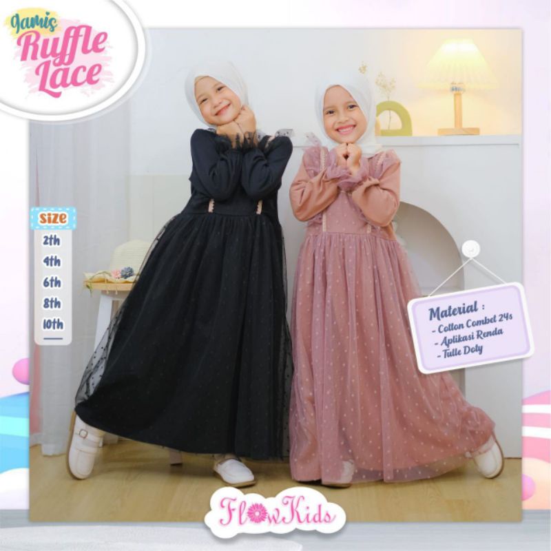 Afsheenstore Gamis Anak Ruffle Lace Ready Size 2