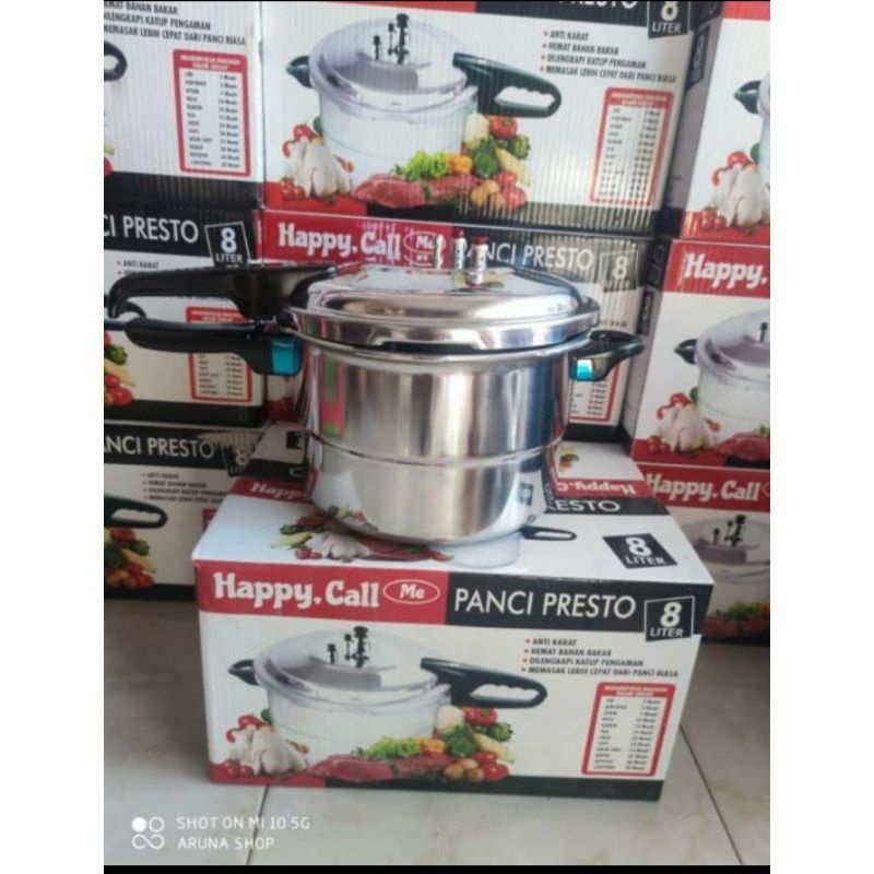 (GIBRO) Panci Presto 8 Liter - Pressure Cooker +Steamer / Kukusan 8 Liter - HC - MOEGEN - Happy Call