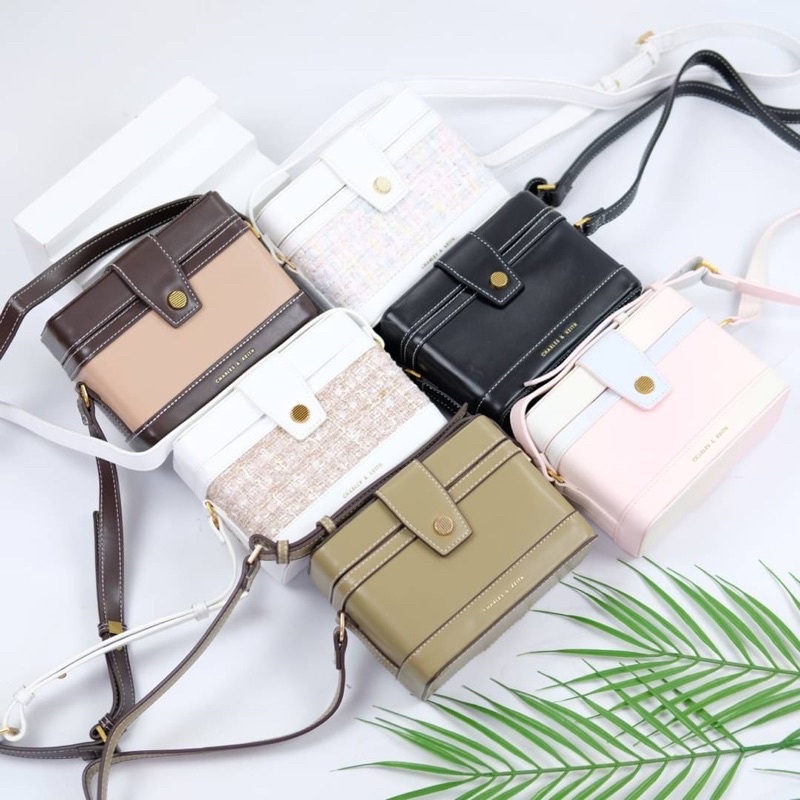 Tas Selempang Kulit Kotak Wanita CK Boxy Leather Slingbag Hitam Black Putih White Khaki Coklat Brown