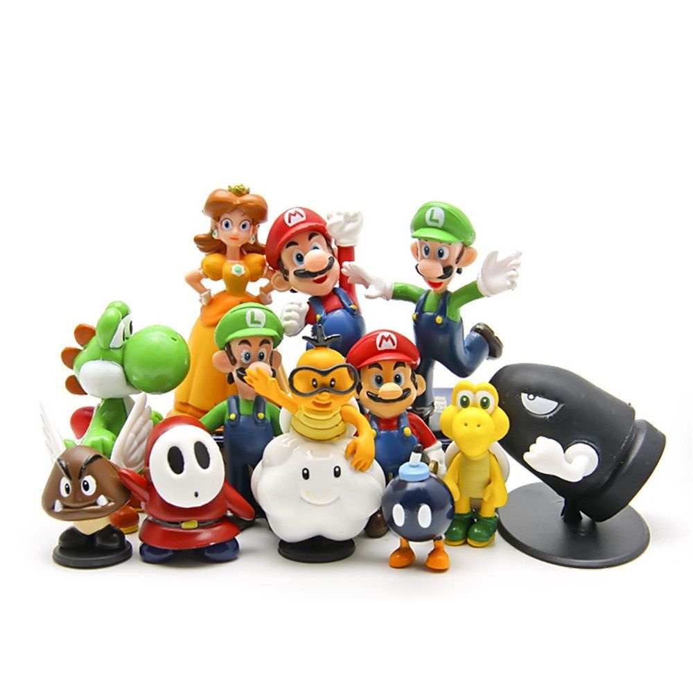 New 6PCS Super Mario Bros Action Figure Toys Dolls Luigi Yoshi Mushroom Kid Gift Toy Collectibles
