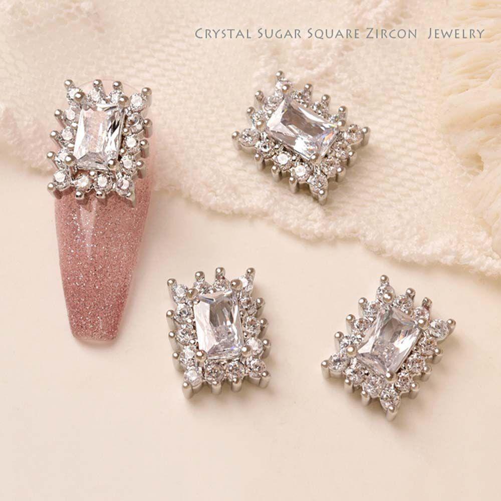 AUGUSTINA Agustina Persegi Panjang Kuku Rhinestones DIY Shiny 3D Nail Charms Manicure Nail Art Ornamen Zirkon Kristal Perhiasan Kuku