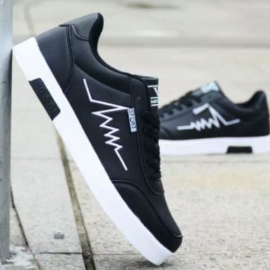 sepatu fashion sneakers petir  cowo cowok pria  laki lakidewasa pvn warna hitam putih bermotif  untu