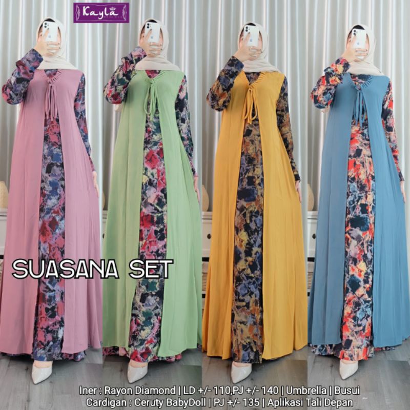 SUASANA SET MAXY DRESS RAYON MOTIF ABSTRAK + OUTER LONG CARDY BY KAYLA