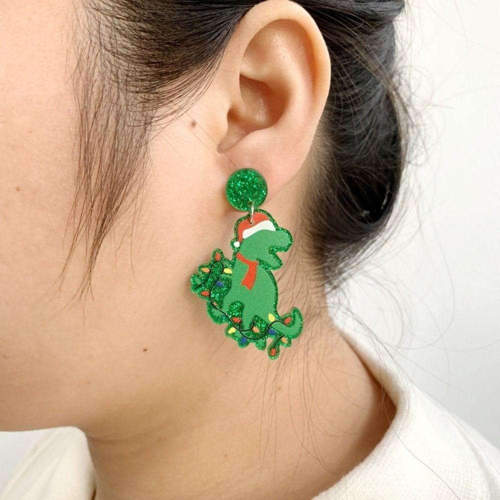 NEEDWAY Needway Anting Natal Trendi Lucu Dinosaurus Hewan Hadiah Tahun Baru Wanita Perhiasan