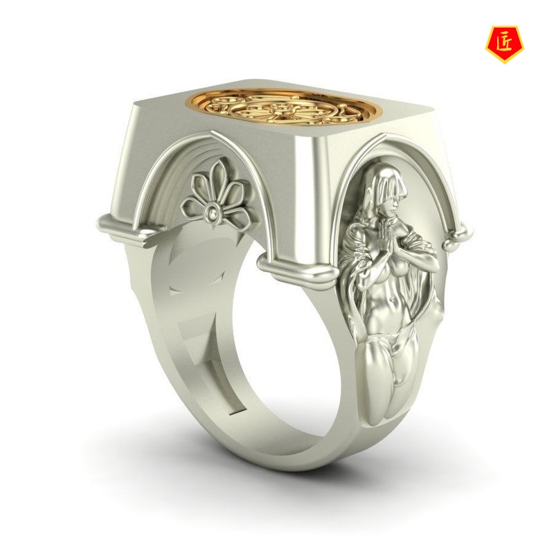 [Ready Stock]Classic Temperament Virgin Mary Prayer Ring Two-Tone