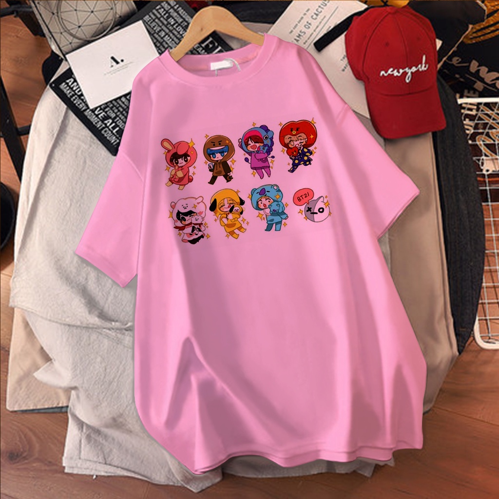 CALVIERO SHOP - BAJU KAOS WANITA DEWASA PRINT CASUAL BT21 TINYTAN