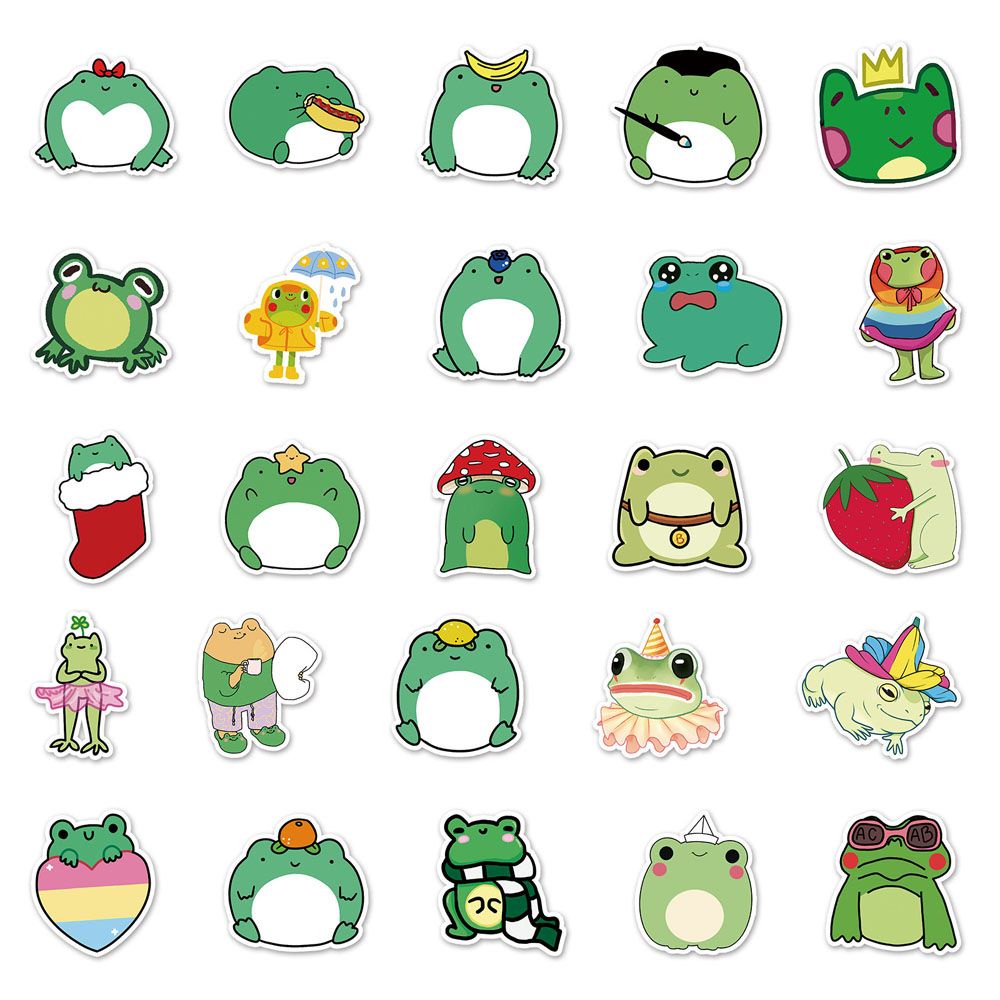 QUINTON 50Pcs Frog Graffiti Stickers Label Animel Stickers Frog Stickers Laptop Mini Frog School Office Supplies Cartoon Decoration Diary Decals