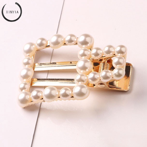 Hairpin Berlian Mutiara Klip Korea Geometri Jepit Rambut Aksesoris Rambut