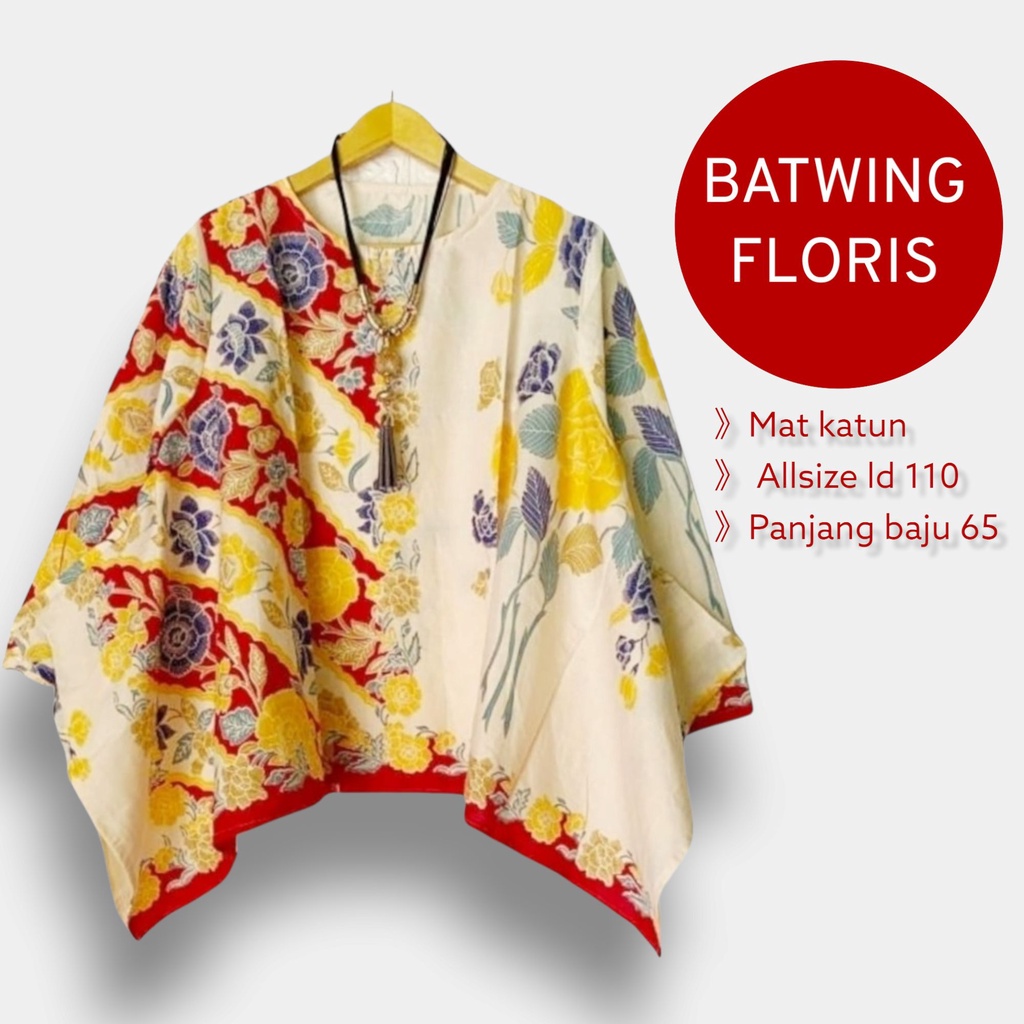 Batwing floris batik solo atasan kerja blus wanita