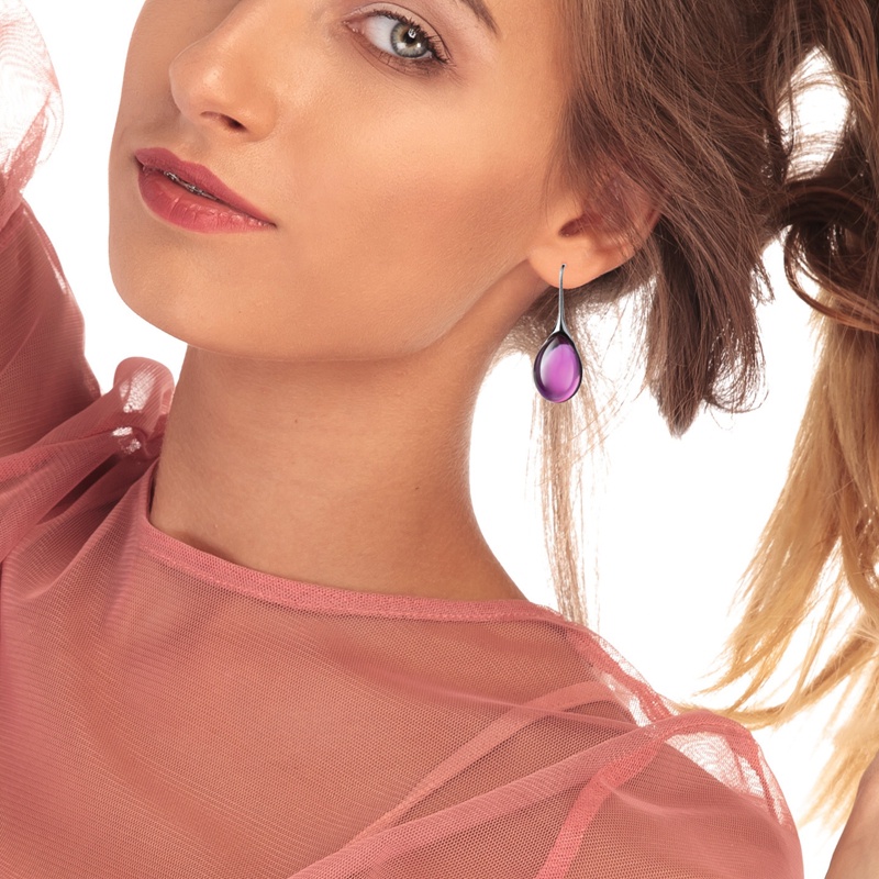 Anting Kait Gantung Lapis Emas 18k Hias Batu Permata Cat Eye Variasi 4 Warna Untuk Wanita