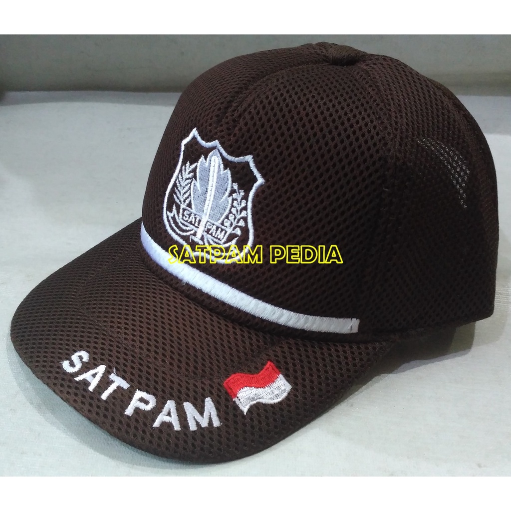 Topi Jaring Satpam Coklat Bendera - Topi Jaring Security Coklat