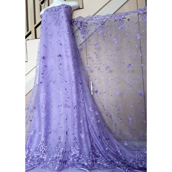 Kain Tile/Tulle Mutiara Bordir, kain tile brokat (Harga 1/2 Meter)