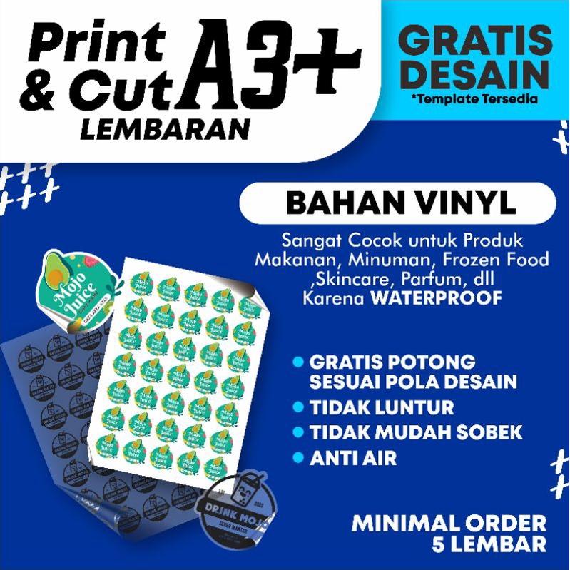 

Stiker Label lembaran a3+ Gratis Desain cetak & cutting anti air