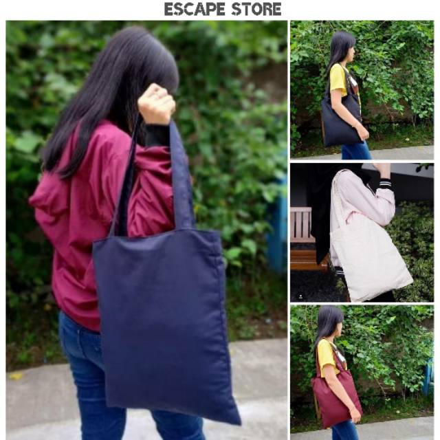 Tote Bag Polos Bahan Kanvas Tebal Dengan Resleting