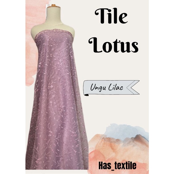 Kain Brukat Tile Akar Mutiara Lotus New Series Warna Ungu Lilac