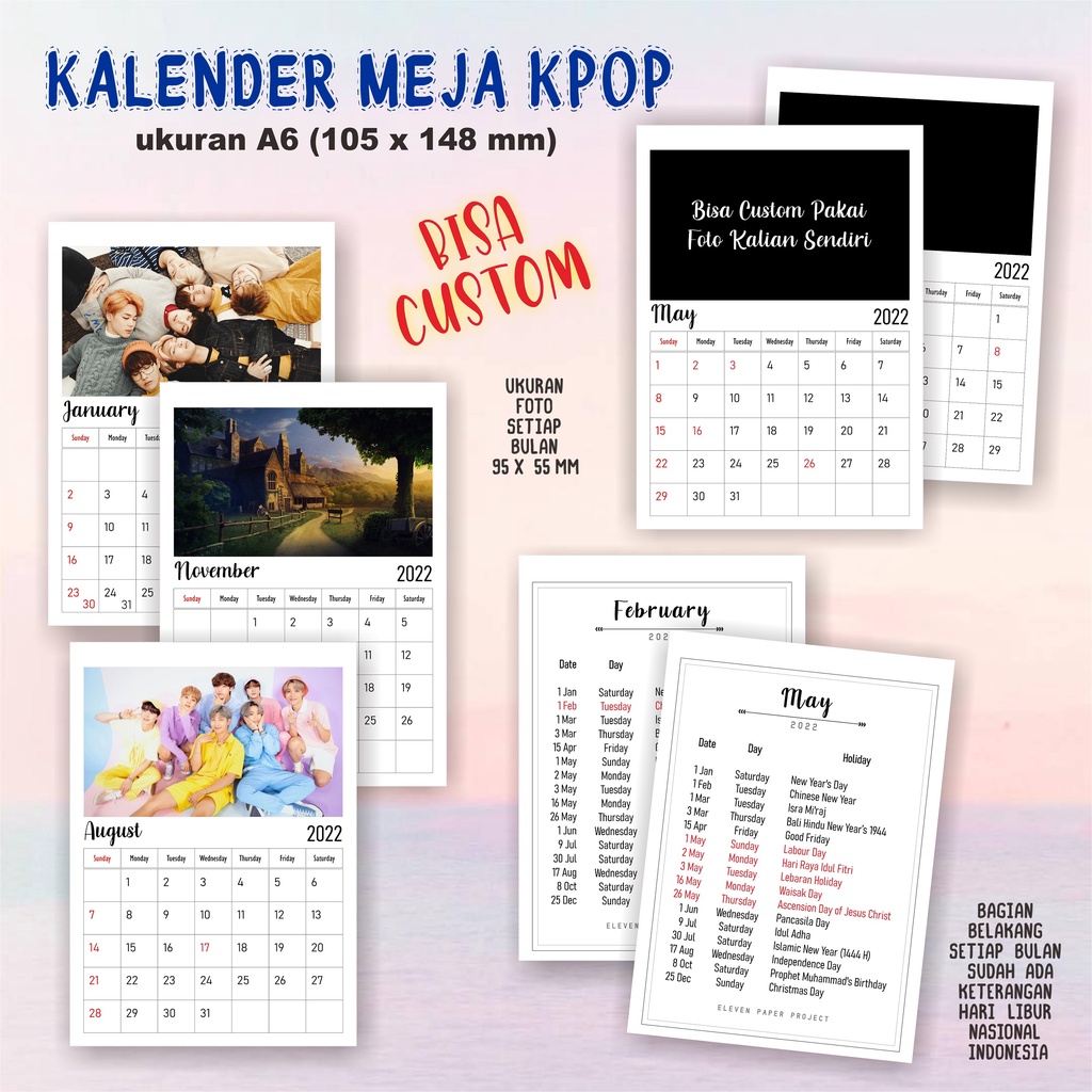 Kalender Meja 2023 A6 Custom KPOP BTS/ NCT / Blackpink/ Enhypen dll