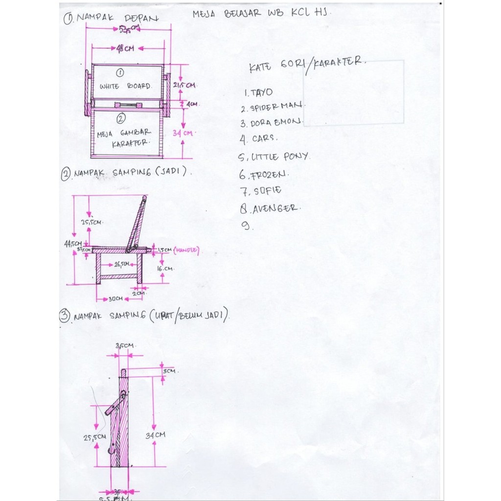 Meja belajar Lipat & Whiteboard
